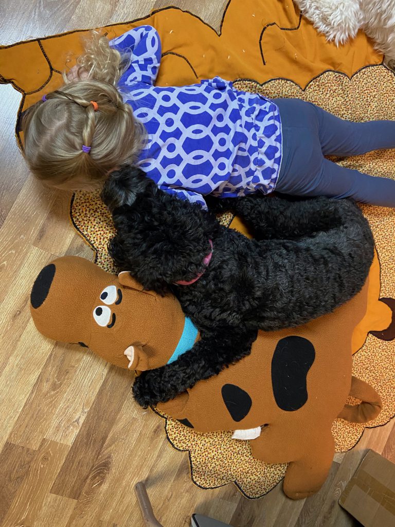 Photo of Kelby May laying on a Scooby Doo pillow